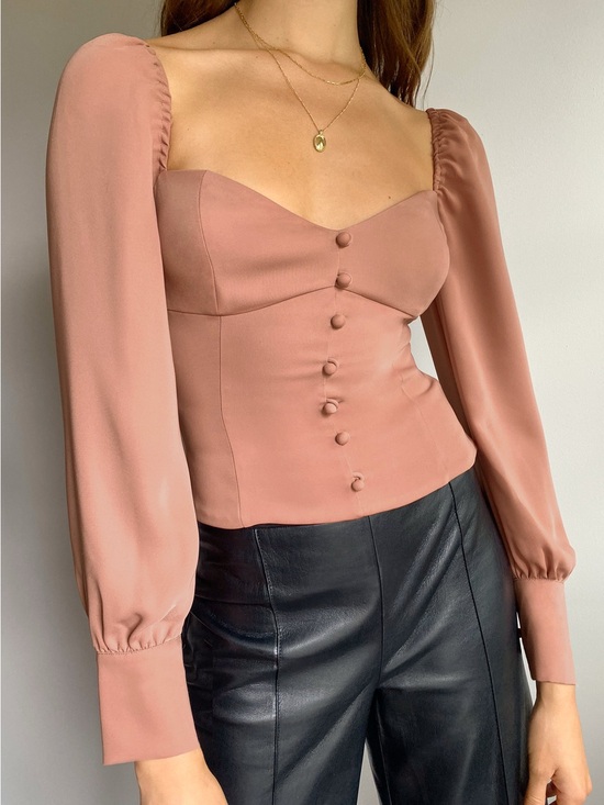 Wilfred Tops - Wilfred Dusty Rose Sweetheart Button Puff-Sleeve Top